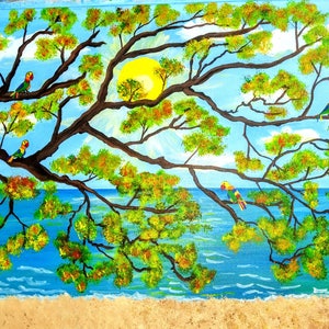 Colorful Parrots Acrylic Painting: 16x20 Ready to Hang Canvas