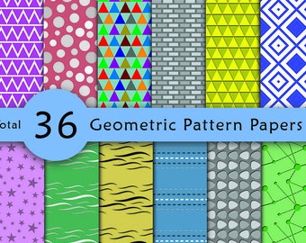 Geometric shape digital paper, digital scrapbook, scrapbooking paper, wedding paper, digital paper pack, printable paper, patterned paper