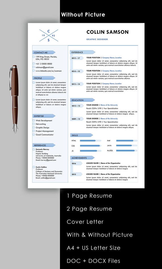 Resume Resume Template Professional Modern Resume Teacher | Etsy