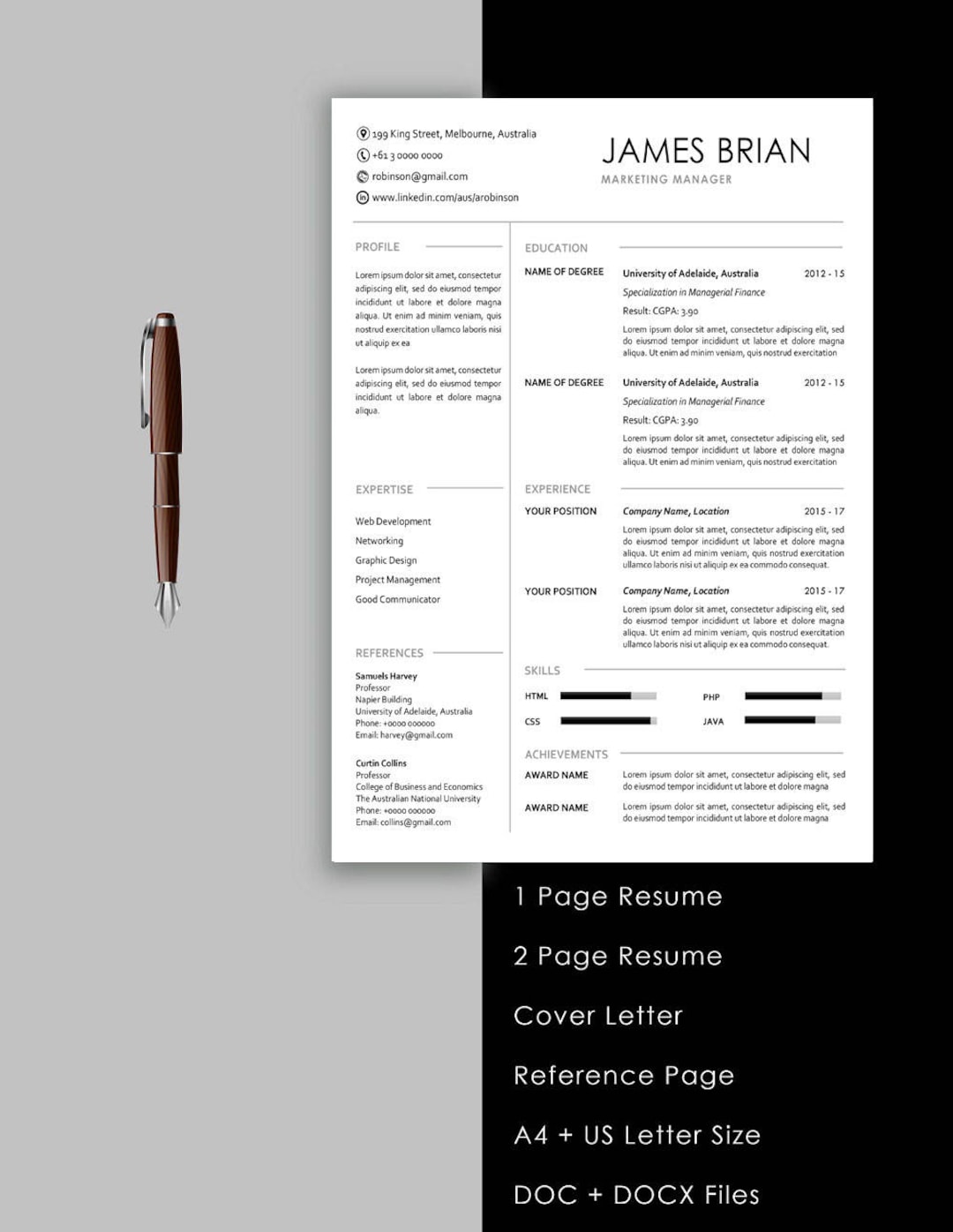 Resume template instant download 1 page resume 2 page etsy