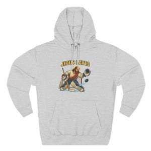 Fleece Hoodie, Jesus Saves Hockey, Religious Clothing, Christian Sports Apparel, Three-Panel Sweatshirt