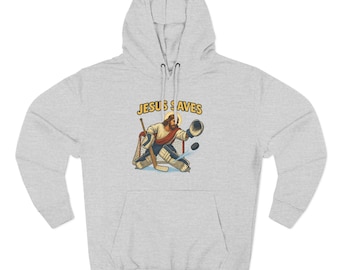 Fleece Hoodie, Jesus Saves Hockey, Religious Clothing, Christian Sports Apparel, Three-Panel Sweatshirt
