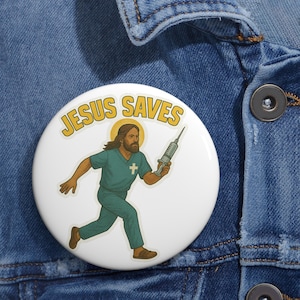 Custom Jesus Saves RN Nurse Pin Buttons | Faith-Based Accessories, Christian Gifts, Decoration for Bags, Outfits,
