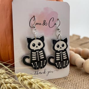 Halloween earrings,  black cat skeleton earrings