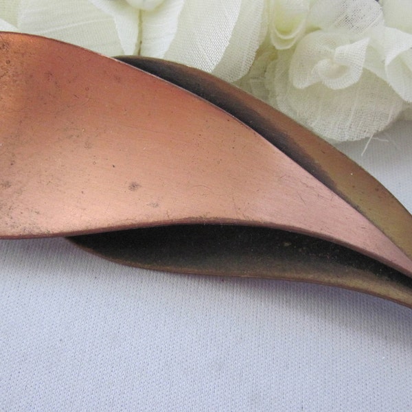Vintage Large Abstract Dual Heart Brooch Pin, Copper Brass Metal, Modern Heart, Mother's Day Gift, Costume Jewelry, Geometric, Gift for Her