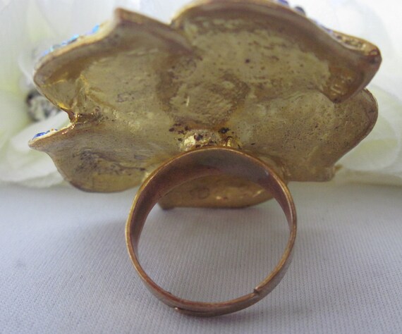 Size 7, Vintage Blue Statement Rhinestone Floral … - image 4