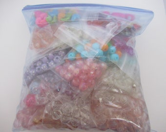 Lot 7, Assorted Acrylic Bead Lot, Big Hole Beads, Children's Beads, Bead Soup, Rainbow Color, Assortment of mixed Beads, Gemstones,