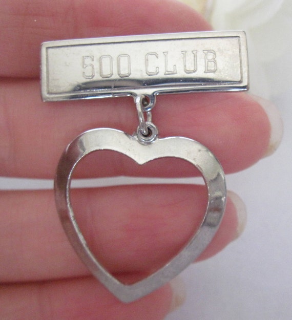 Vintage Silver Tone Heart Dangle Drop 800 Club Br… - image 4