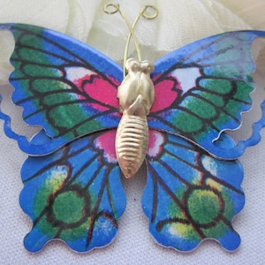 Vintage Metal Butterfly Brooch Pin, Colorful Blue Green, Insect, Figural, Gift, Costume Jewelry, Collector, Gift for Her, Mom, Birthday Gift