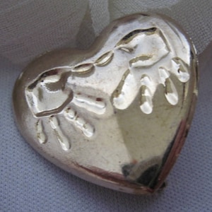 Vintage Gold Heart, Signed Variety Club Brooch Pin, The Children&#39;s Charity, Double Palm Print, 2, Two Hands, Collectible, Hand Prints