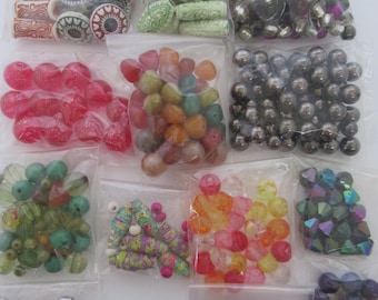 Lot 10, Assorted Acrylic Bead Lot, Big Hole Beads, Children's Beads, Bead Soup, Rainbow Color, Assortment of mixed Beads, Gemstones,