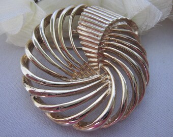 Vintage Spiral, Gold Tone Round, Textured Brooch Pin, Modern, Abstract, Geometric, Gift, Costume Jewelry, Gift for Her, Mom, Mothers Day