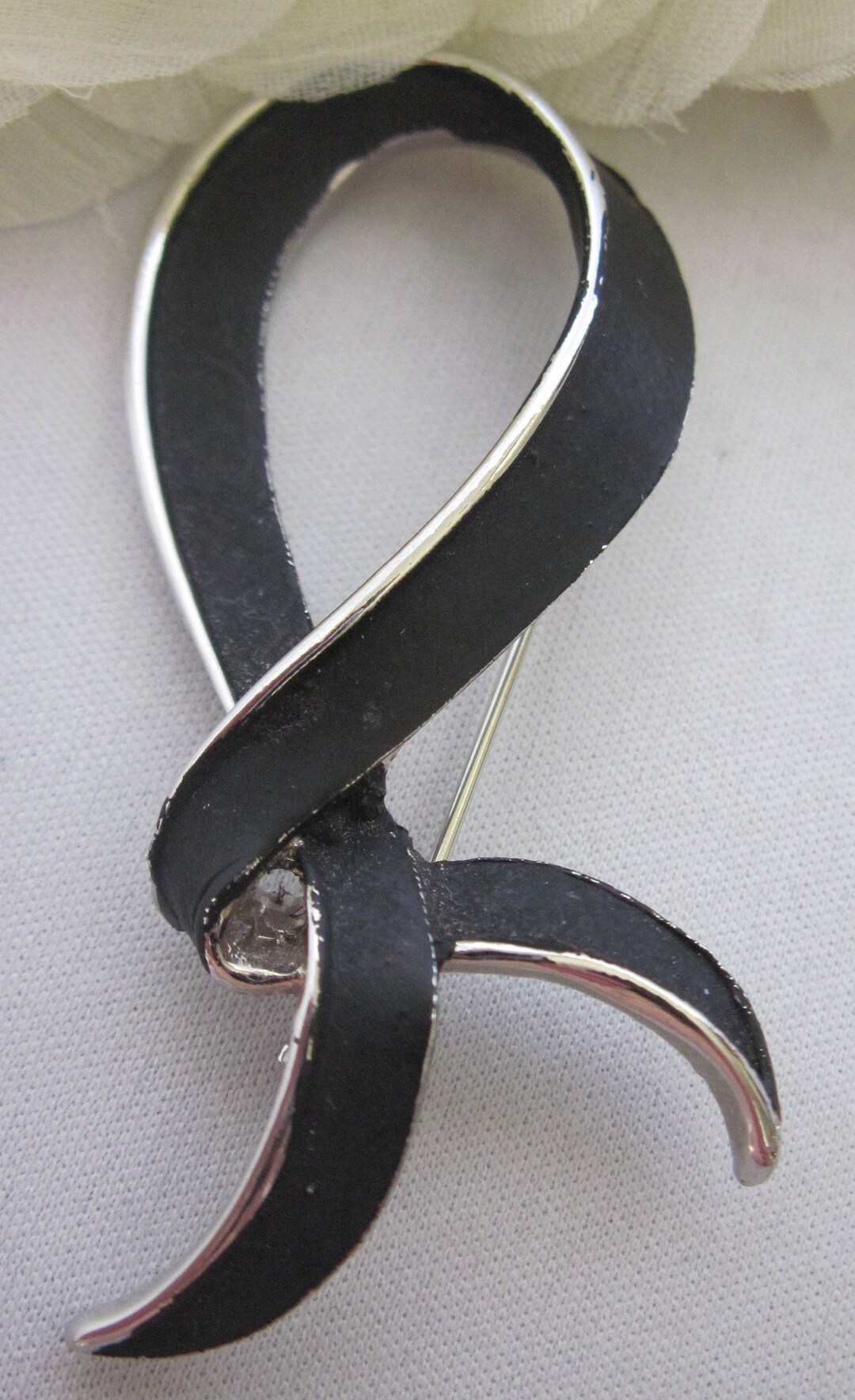 Vintage Letter R Initial Brooch, Silver Tone With Black Paint ...