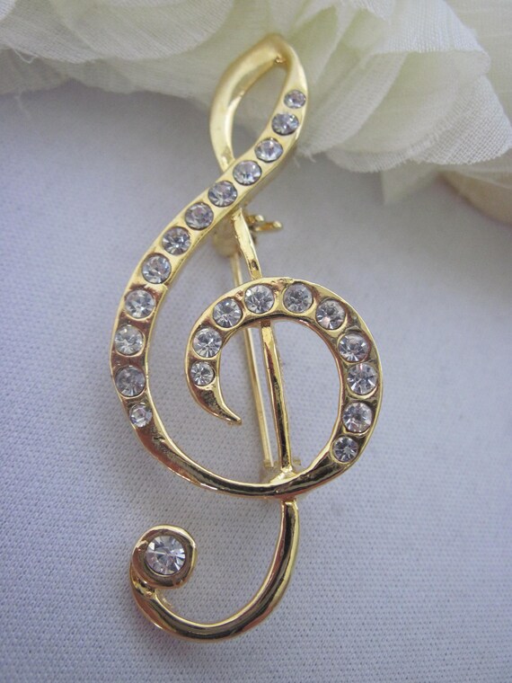 vintage treble cleft music note brooch gold tone etsy cleft music