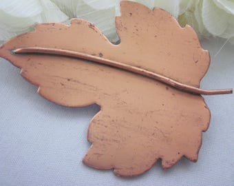 Vintage Smooth, Copper Maple Leaf Brooch Pin, Safety Pin Closure, Gift, Costume Jewelry