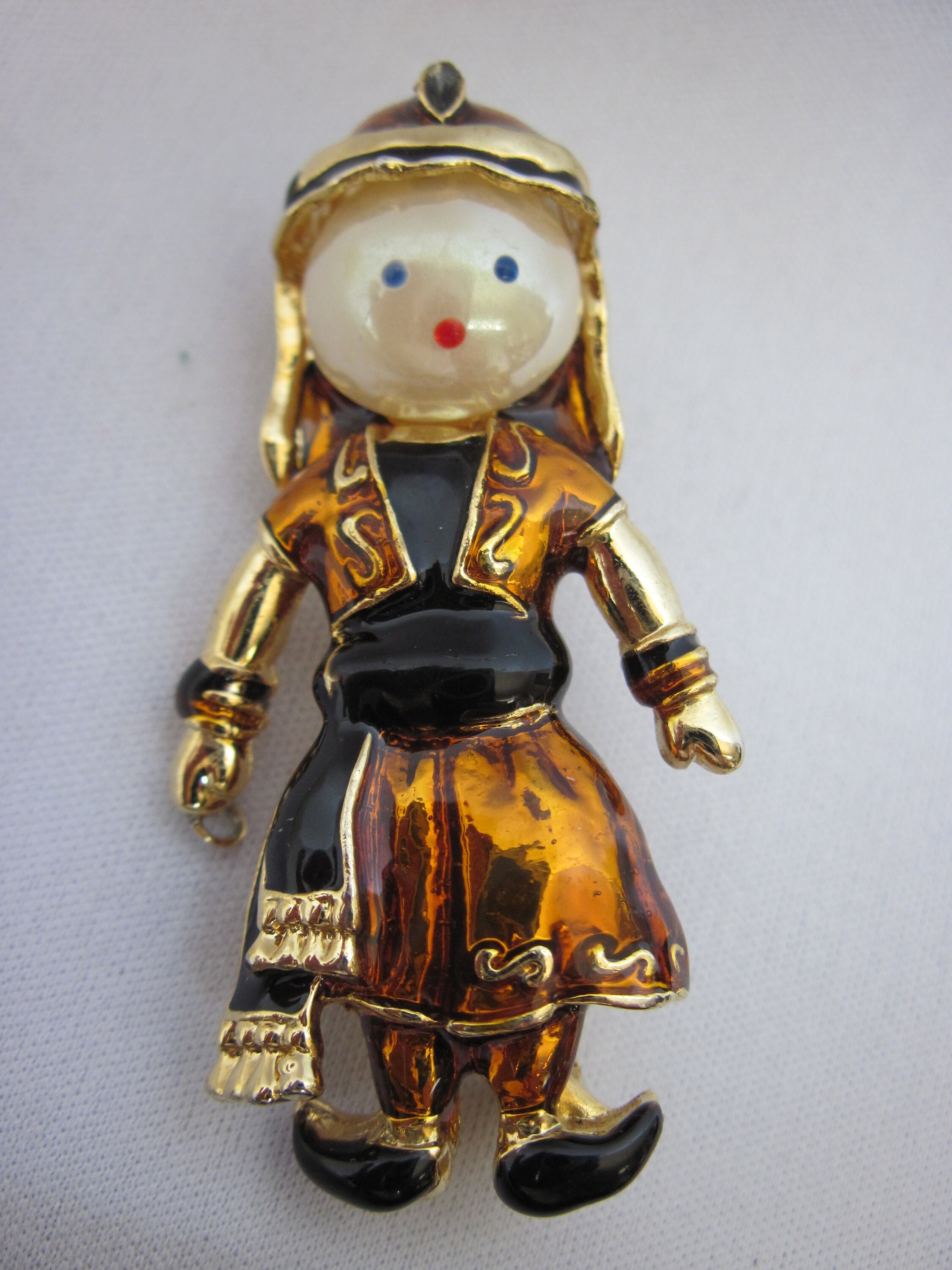 Vintage Thanksgiving Pilgrim Orange Black Enamel Brooch Pin Etsy