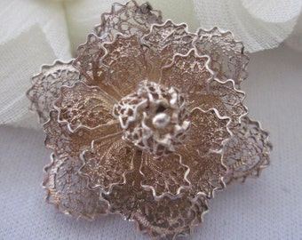 Vintage Filigree Gold Tone Floral, Flower, Brooch Pin, Safety Pin Closure, Gift, Costume Jewelry