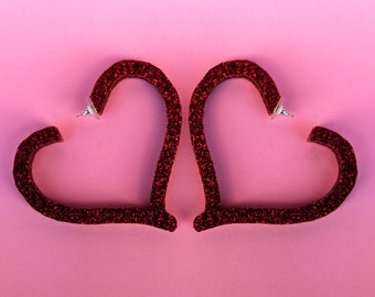 HEART HOOPS; Glitter Statement Studs