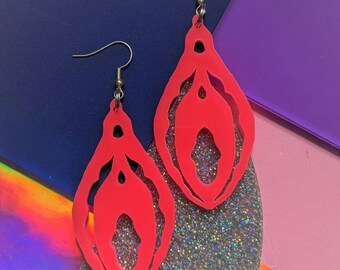 IN CLIT NITO; Large Fluro Pink Earrings