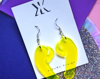 IN COCK NITO; Large Fluro Perspex Earrings