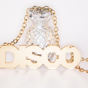 Disco Mirrored Gold Perspex Statement Necklace - Front View