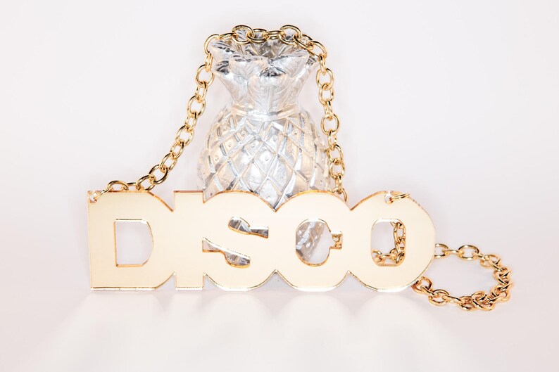 Disco Mirrored Gold Perspex Statement Necklace - Front View