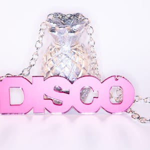 Disco Mirrored Pink Perspex Statement Necklace - Front View