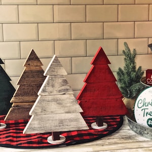 Rustic Wooden Christmas Trees Made from Reclaimed WI Barnwood in assorted sizes and colors - Holiday Decor