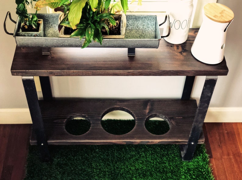 Custom Order Verona Style Console Table and Raised Dog Feeder made with Flat Bar Steel legs. Fully Customizable eating height . image 6