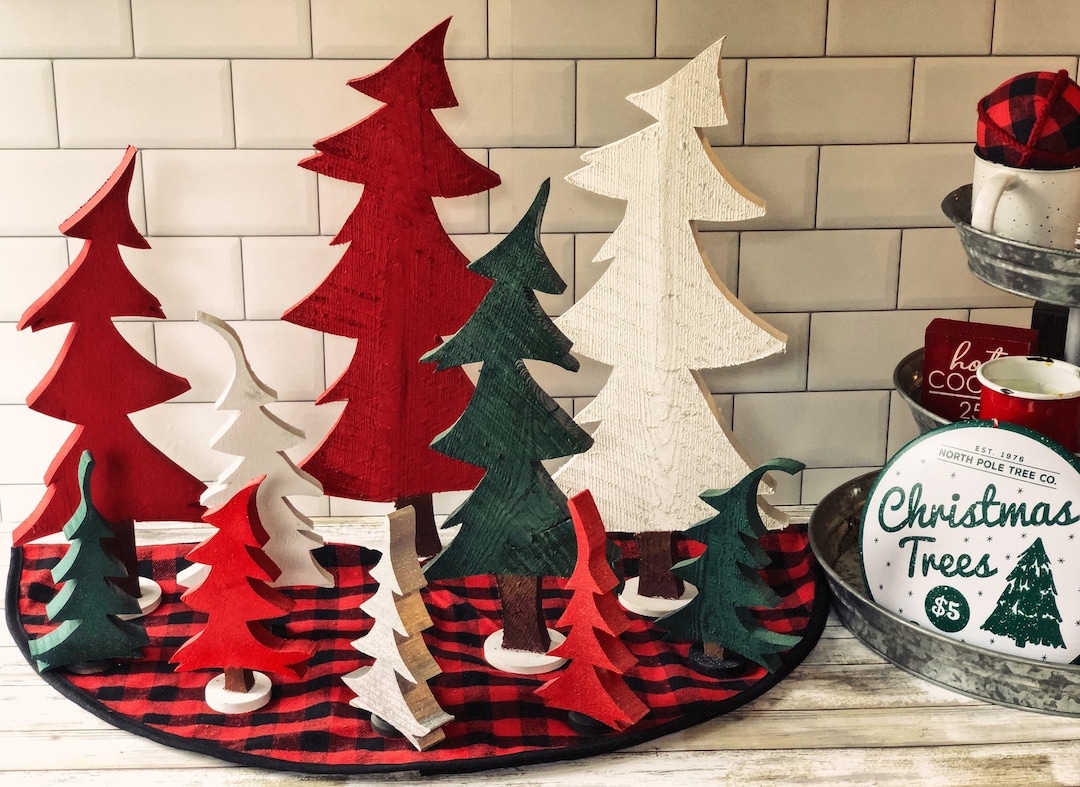 Whimsical Wooden Christmas Trees Handmade in Assorted Sizes and