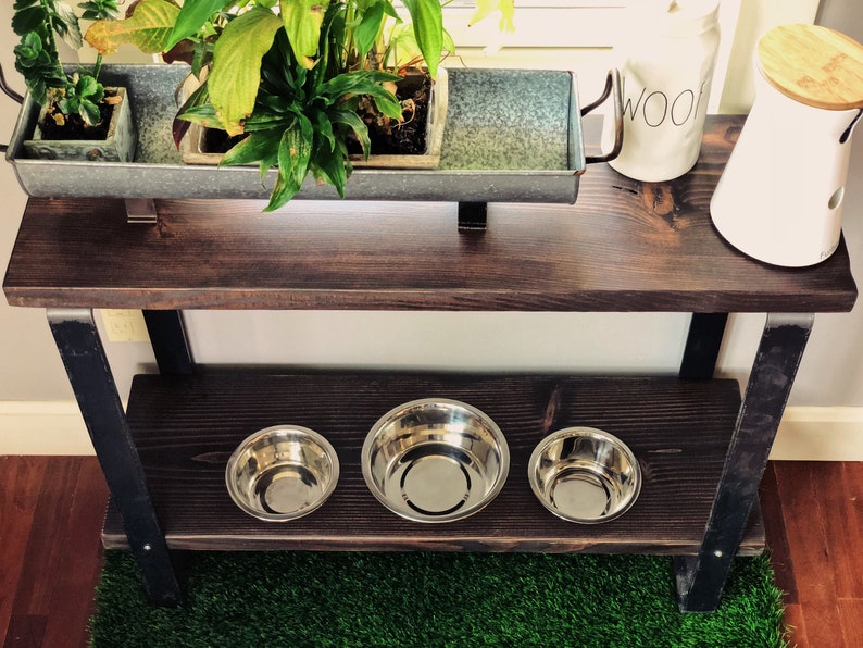 Custom Order Verona Style Console Table and Raised Dog Feeder made with Flat Bar Steel legs. Fully Customizable eating height . image 3