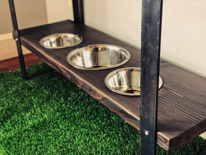 Custom Order Verona Style Console Table and Raised Dog Feeder made with Flat Bar Steel legs. Fully Customizable eating height . image 5