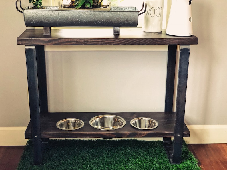 Custom Order Verona Style Console Table and Raised Dog Feeder made with Flat Bar Steel legs. Fully Customizable eating height . image 1