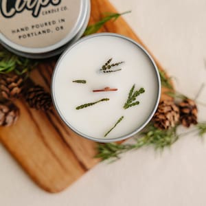 Fresh Cut Pine wood wick, soy wax, scented candle.