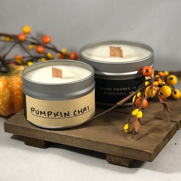 LAST CHANCE! Pumpkin Chai | Wood Wick Soy Wax Scented Candle | Fall, Thanksgiving Gift, Host, Cozy, Home Decor, Pumpkin Spice, Cinnamon