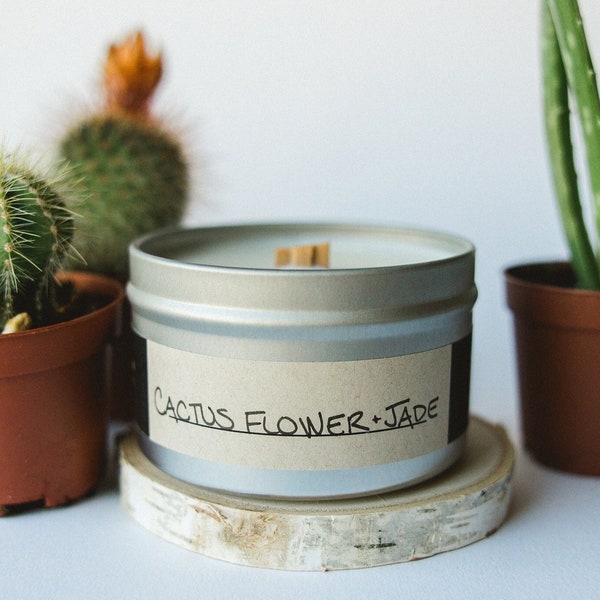 Cactus Flower + Jade  | Wood Wick, Soy Wax Scented Candle |  Floral, Mother's Day, Natural, Spring Scent, Handmade, Jade, Friend Gift, Fresh
