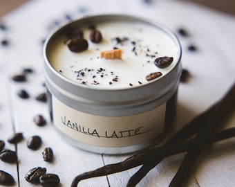 Latte à la vanille | Mèche de bois, bougie parfumée à la cire de soja | Amateur de café, Parfum de café, Espresso, Starbucks, Maison cosy, Cadeau pour un ami, Fête des Mères