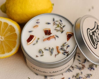 Lemon + Lavender | Wood Wick, Soy Wax Scented Candle | Summer Scent, Mother's Day Gift, Natural, Lavender, Lemon Fresh, Handmade