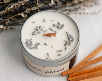 Sandalwood + Lavender | Wood Wick, Soy Wax Scented Candle | Dried Lavender, Floral Scent, Friend Gift, Self Care, Mother's Day, Homemade