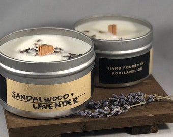 Sandalwood + Lavender - Wood Wick, Handmade Soy Wax Scented Candle | Dried Lavender, Spa, New Year Gift, Friend Gift, Self Care, Home Office