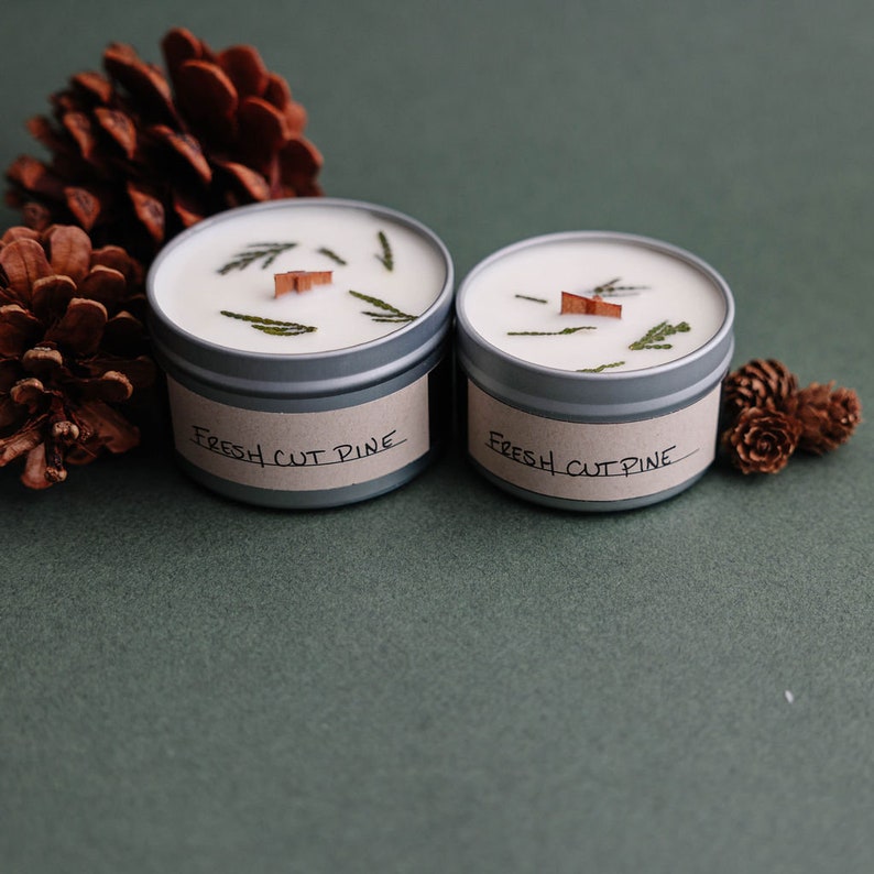 Fresh Cut Pine Wood Wick, Soy Wax Scented Candle Pine, Forest, Natural Scent, Friend Gift, Best Seller, Homemade, Outside, Woodsy, Fresh image 4