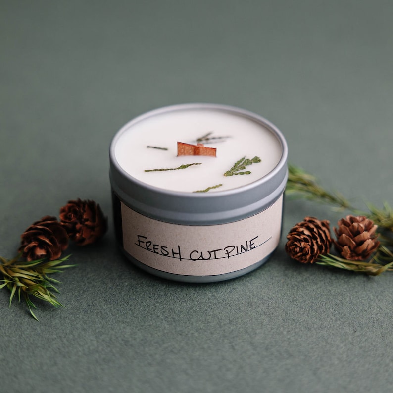 Fresh Cut Pine Wood Wick, Soy Wax Scented Candle Pine, Forest, Natural Scent, Friend Gift, Best Seller, Homemade, Outside, Woodsy, Fresh image 6