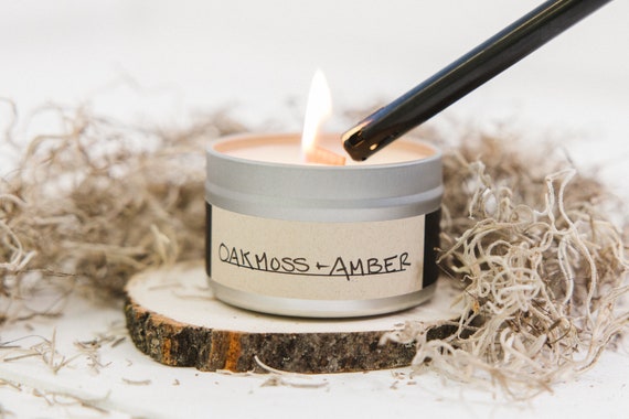 Oakmoss Amber Wood Wick Soy Wax Scented Candle Homemade, Winter Gift, New  Years Candle, Natural Scent, Essential Oil, Woodsy, Gift Set 