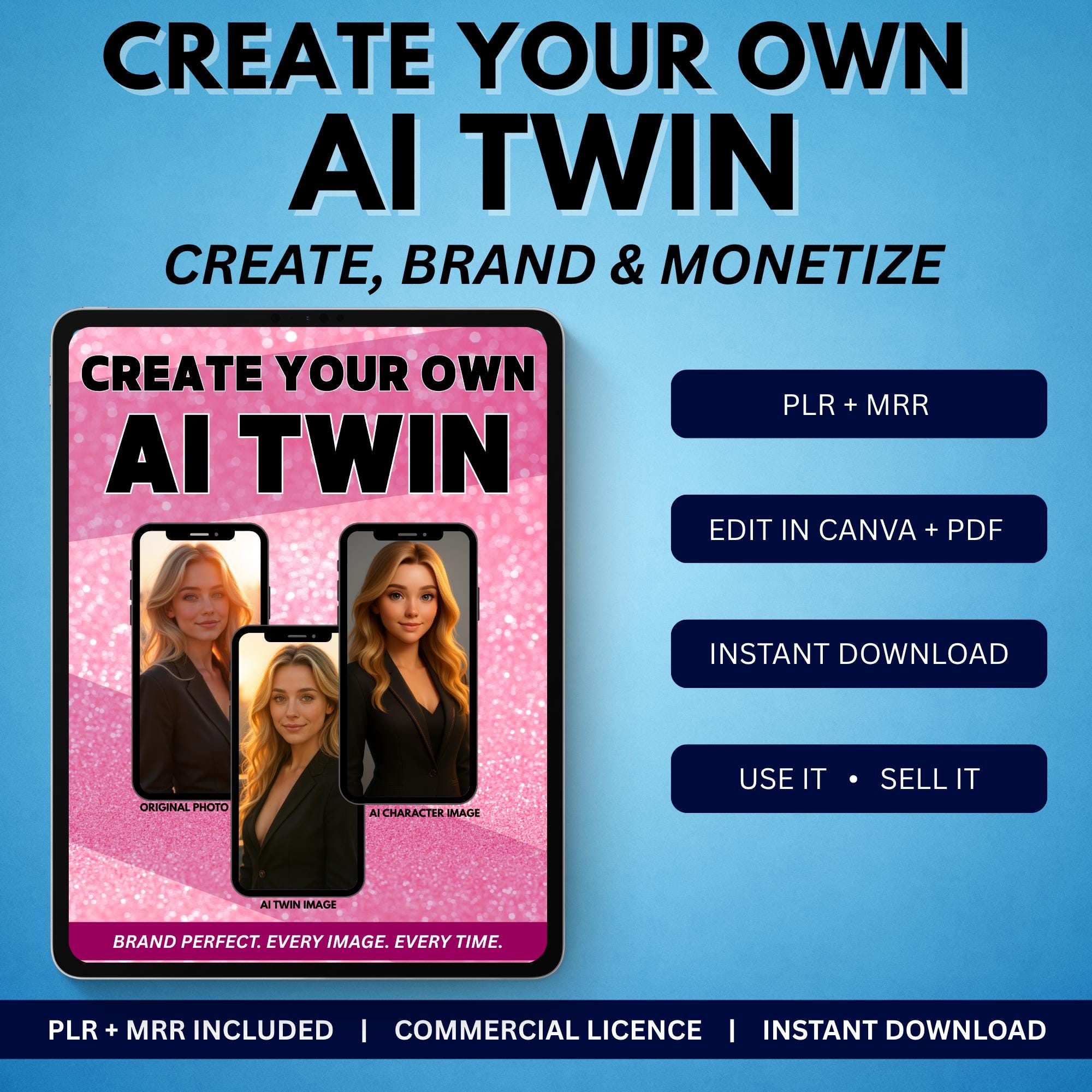 AI Twin Ebook Guide | PLR/MRR, Canva Template + Prompt Vault (pdf) - Etsy