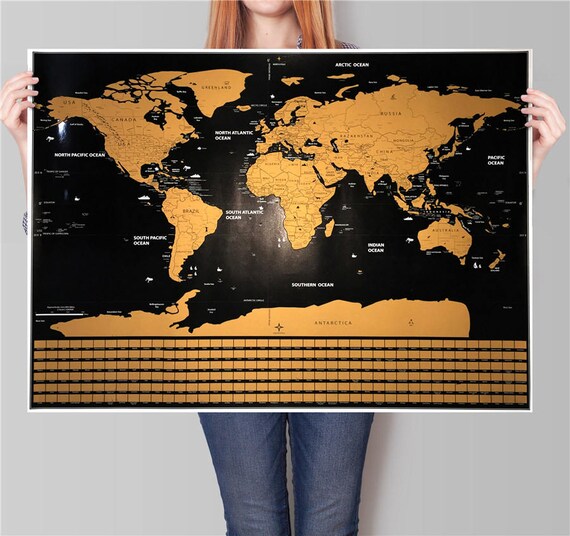 Gold And Black W Separated States And Country Flags Free Shipping Scratch Map Scratch Off World Map Poster