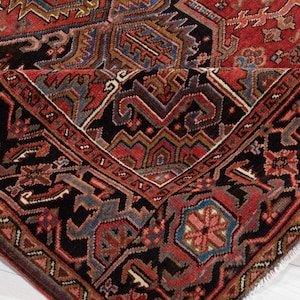 7x10 Excellent Vintage Rug 9&#39; 9&quot; x 6&#39; 11&quot; Large Red Soft Collectible Hand-Knotted Geometric Caucasian Area Rug #3963