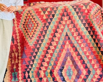 FLASH SALE - 6x10 Handwoven Nomadic Vintage Kilim Rug 10'9"x5'9" Geometric Flat Woven Carpet #4406