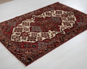 6 39 10 quot x 4 39 4 quot Excellent Hand-Knotted Antique Beige Red Tribal Turkish Rug 4x7 Handmade Low Pile Soft Vintage Geometric Wool Carpet 2435