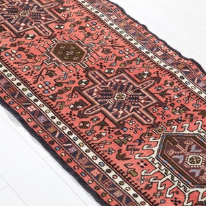 Flash Sale - Excellent Vintage Runner Rug 13 feet Long Red 13' 1" x 2' 7" Piece of Art Hand-Knotted Caucasian Hallway Carpet #3360-2