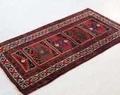 4.92x2.56ft Excellent hand knotted tribal Caucasian small antique rug, low pile soft boho handmade red beige nomad vintage wool carpet 1478